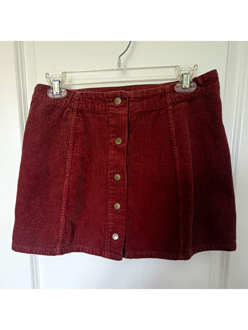 rue21 Women’s Brown Cotton Corduroy A-Line Mini Skirt Button Front Size M
